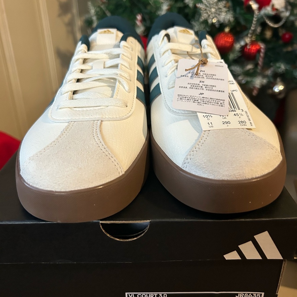 adidas Men’s White & Teal Low-Top Sneakers with Gum Sole